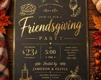 Custom Foil Friendsgiving Invitation: Vintage Harvest Party Ticket (Physical)