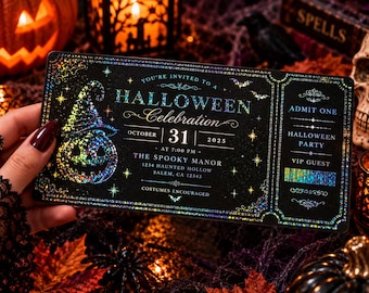 Personalized Halloween Party Ticket Invitation | Foil Accents, Spooky Event Pass