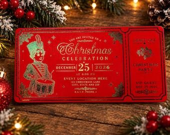 Little Drummer Boy Christmas Party Invite – Foil House™ Golden Ticket Invitation