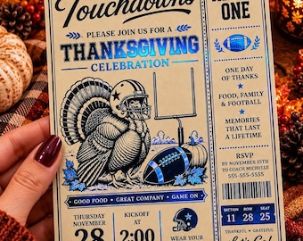 Thanksgiving Football Ticket Invitation | Turkey & Touchdowns Party Invite