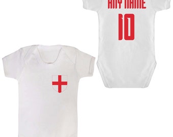 ENGLAND Football Team Personalisiert Any Name & Number Babygrow