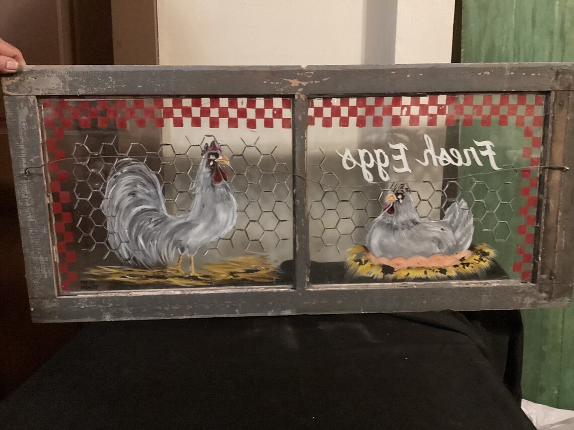 Handpainted Vintage Chicken Window Sash 40” Long X 18” High Amazing! - Etsy