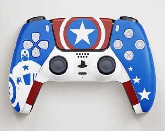 Controller met aangepast Super Soldier Shield-thema voor PS5
