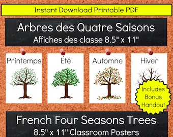 French Four 4 Seasons Science Teaching Printable Resources Classroom Posters Decor Kindergarten Preschool Homeschool Quatre Saisons