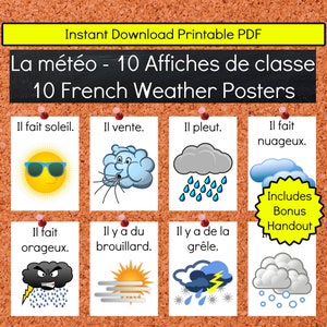 Météo Francés Tiempo Enseñanza Recursos imprimibles Aula Carteles Decoración Jardín de infantes Preescolar Educación en el hogar Quel Temps Fait-Il Français