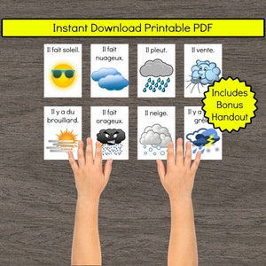 Météo French Weather Flashcards Teaching Printable Resources Classroom Kindergarten Preschool Homeschool Français Cartes Éclairs