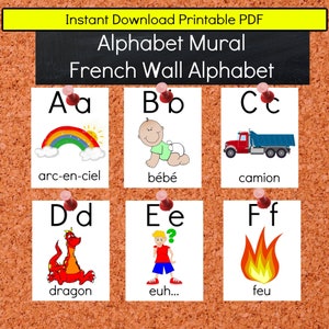 Französische Wand Alphabet druckbare Sofort-Download Vorschule Kindergarten Lernen Klassenzimmer Poster Dekor Homeschool Lehrmittel
