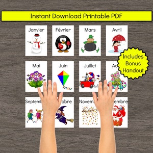 French Months of the Year Flashcards Teaching Printable Resources Instant Download Kindergarten Preschool Homeschool Mois de l'Année