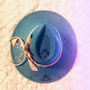 Hand Burned Wide-Brim Hat | Western Boho Style Hat | Custom Burned Hat for Rodeos & Country Concerts | branded hat | Branded Wide Brim Hat