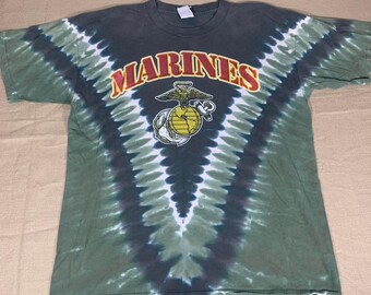 Camiseta vintage de los años 90 con efecto tie-dye del Cuerpo de Marines en azul líquido - Talla L