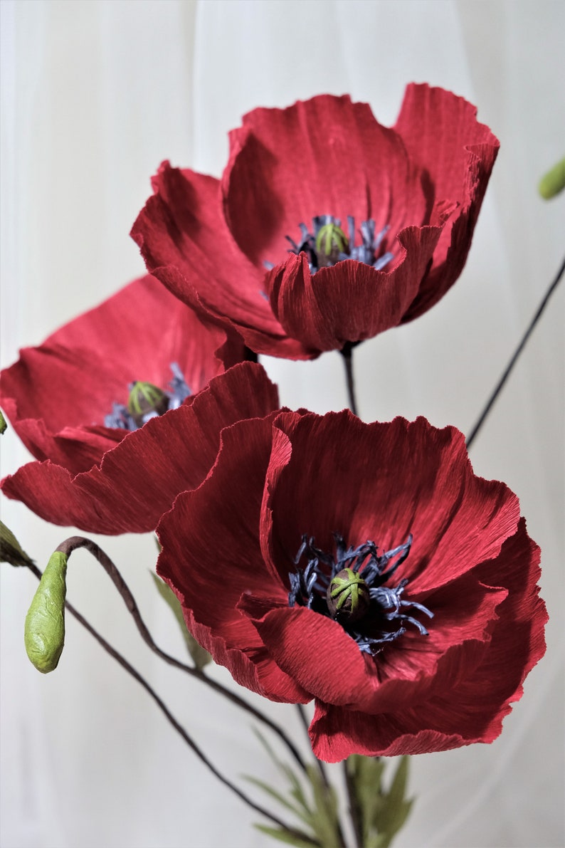 Christmas Poppy Crepe Paper Flower Handmade Flower Custom Etsy