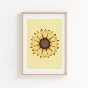 Art mural numérique A4 tournesol - impression botanique jaune vif - décoration florale pour la maison - affiche de fleurs d&#39;été - téléchargement PDF instantané