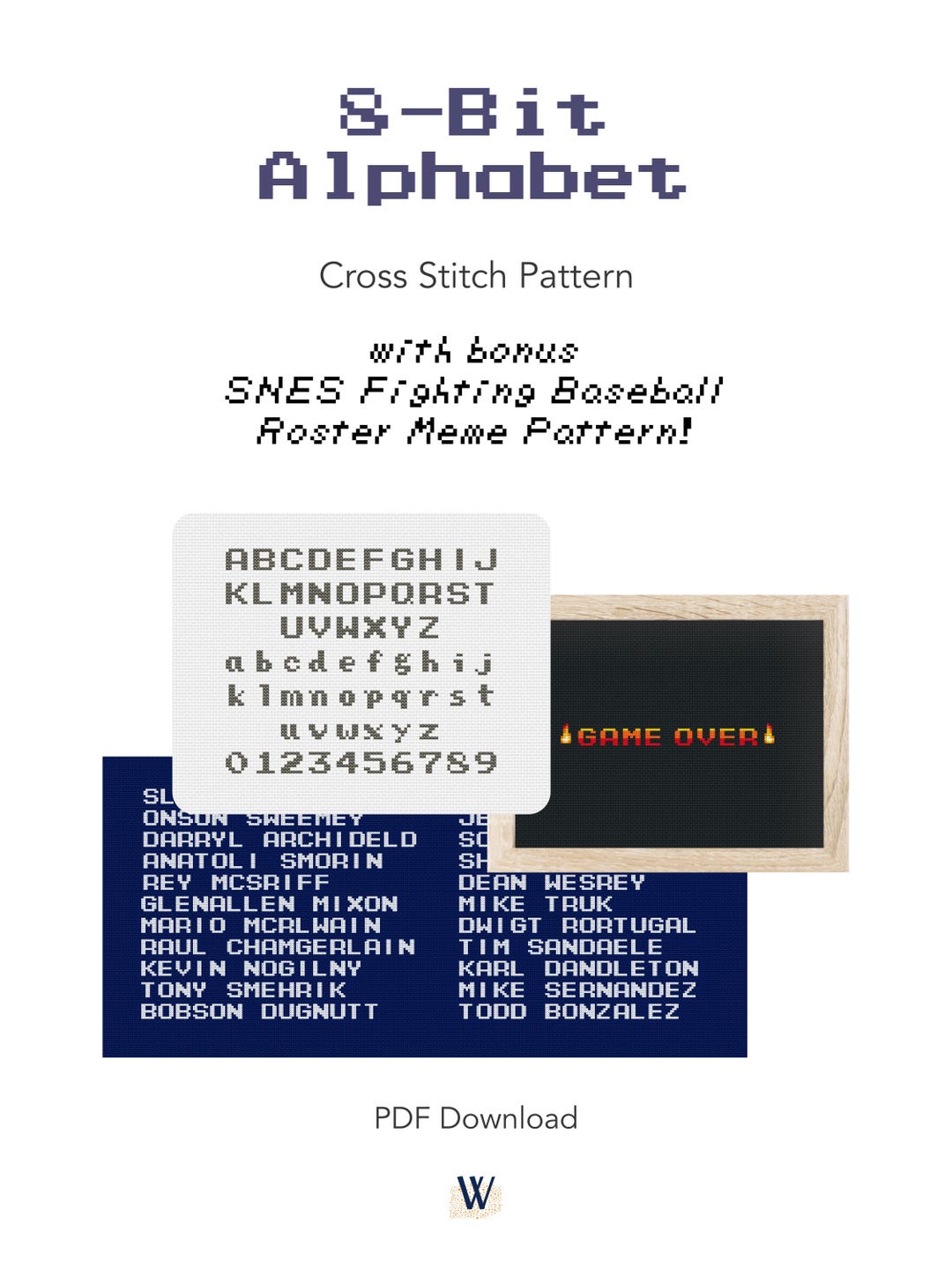 Bit Alphabet T 8-bit Alphabet Cross Stitch Pattern - Printable PDF Instant - Baseball ...