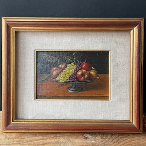 Vintage Italian Oil Painting Still Life Colorful Fruit Bowl , Original Signed G.Barbi Oil Painting Framed Art Still Life Classic Wall Decor