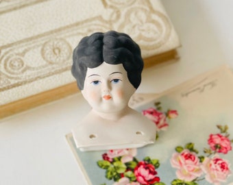 Vintage German Bisque Porcelain Doll Head , Victorian style Porcelain Doll Head and Shoulders Doll Head for crafts Collectible Doll Supplies