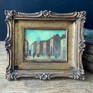 Vintage Signed Oil Painting Italian City Landscape Ornate Frame , Original Oil painting Cityscape of Rome , Italian Old Town Scene Painting