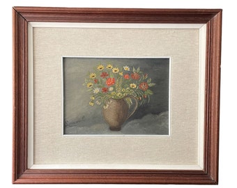 Vintage Original Italian Floral Oil Painting Floral Still Life Painting, Signed Still life Wild Flowers Oil Painting Wood Frame Gift for mom