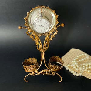 Antique French Victorian Wedding Boudoir Ladies Clock and Jewelry Stand with Mirror ,Grand Tour Ormolu Mirrored Display Stand Dressing Table
