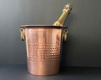 Vintage Italiaanse koper en messing ijsemmer, dubbele handgreep Champagne ijsemmer Home Bar accessoires, ijscontainer barware cadeau