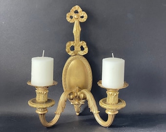 Antique French Bronze Sconce , Bronze Gilden Wall Candlestick Louis XVI style Wall Sconce , Hollywood Regency Wall Mount Candle Holder