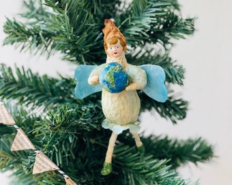 Spun Cotton Angel Doll Whimsical decoration , Vintage Inspired Christmas Tree Ornament Fairycore