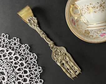 Antique Art Nouveau Italian Brass Serving Tongs , Florentine Ornate Brass Scissor Tongs for Serving Cookies Sandwich , Wedding Hostess Gift