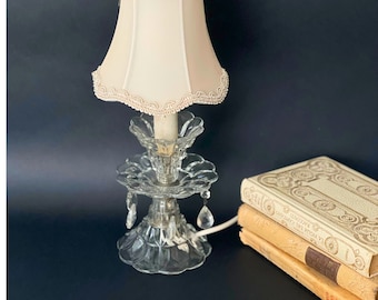 Vintage Italian Crystal Table Lamp with White Shade