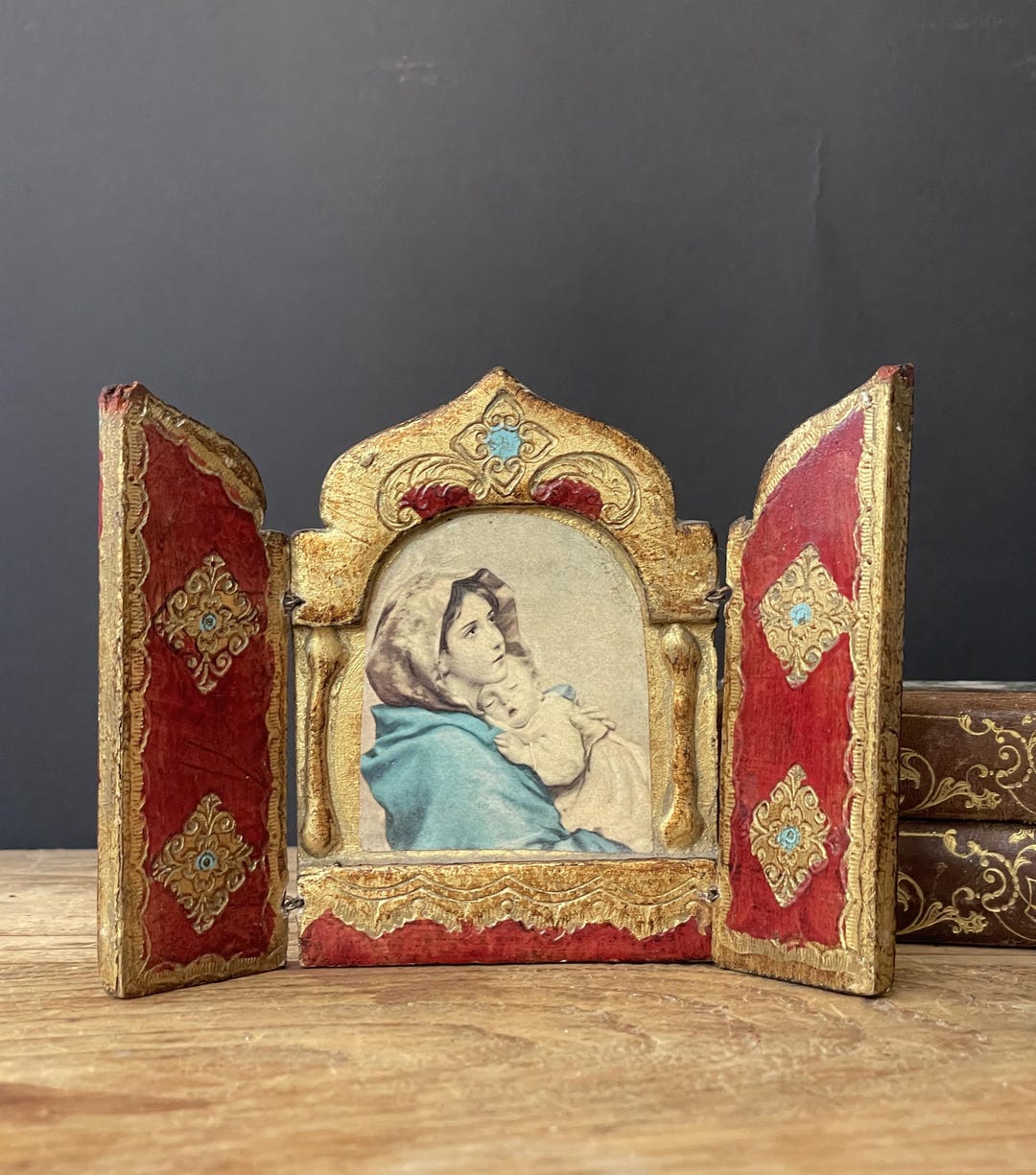 Antique Florentine Miniature Triptych Madonna Wood Icon , Italian ...