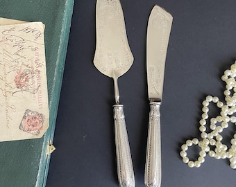 Antique Silver Cake Server and Cake Knife Set Boxed , Art Nouveau style Italian Silver 800 Cake Server Set Wedding Cutlery Wedding Gift
