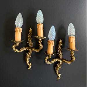Vintage Pair of Italian Baroque Brass Wall Sconces  , Two Brass Wall Sconces Rococo Style , Classic Golden Brass Wall Sconces with 2 Arms