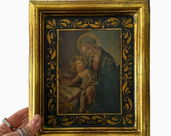 Antique Florentine Madonna Mary With Child Wood Icon Plaque , Italian ...