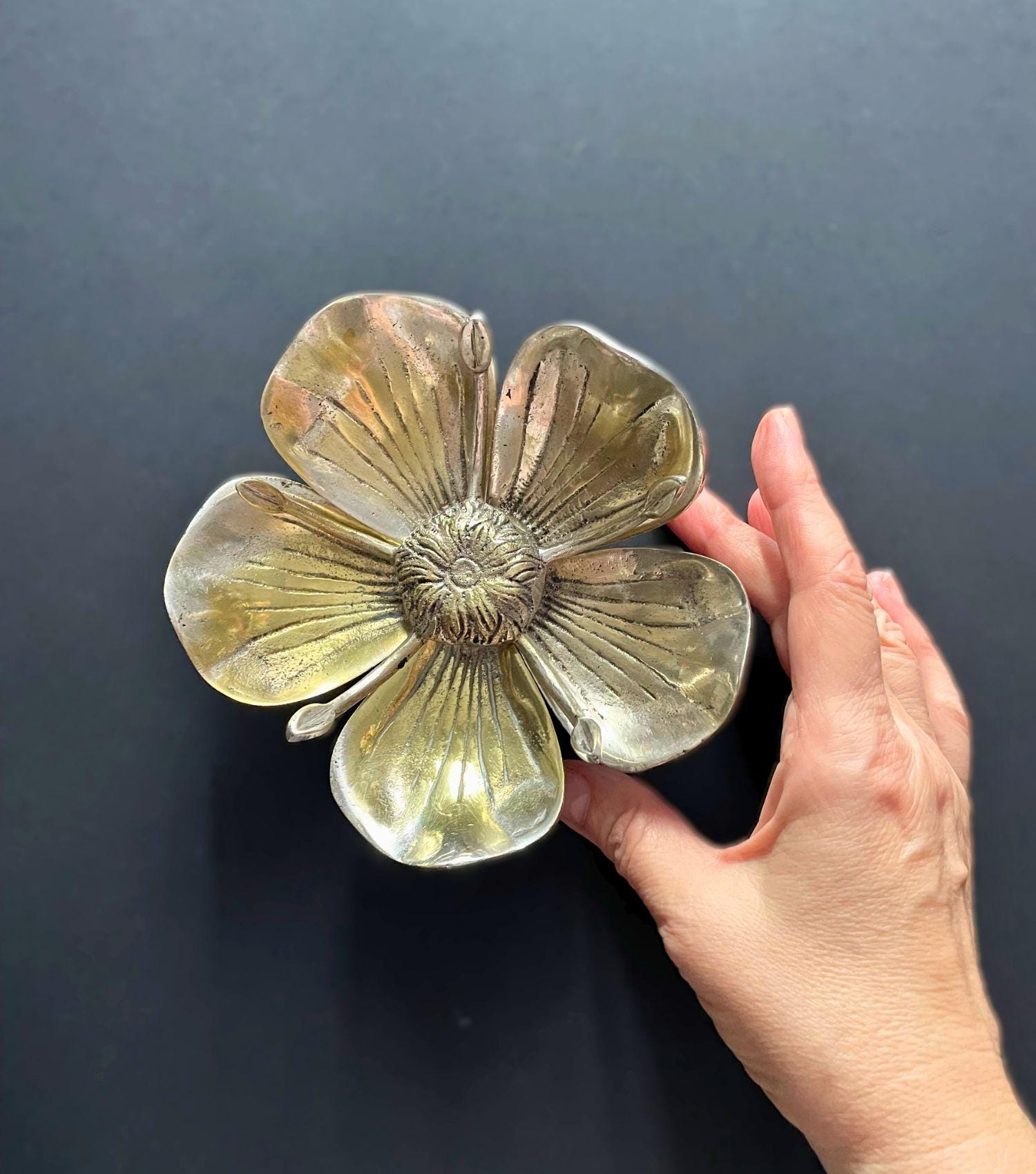 Mid Century Brass Lotus Ashtray: Removable Petal Design