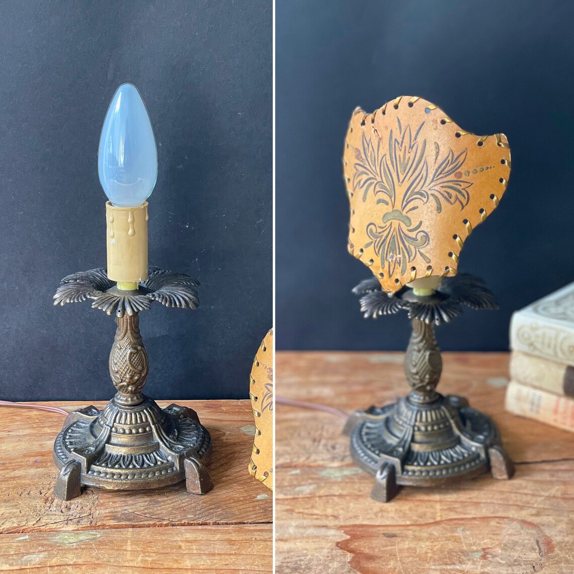 Vintage Italian Florentine Table Lamp: Renaissance Hand-Painted Shade, foto 3 di 5