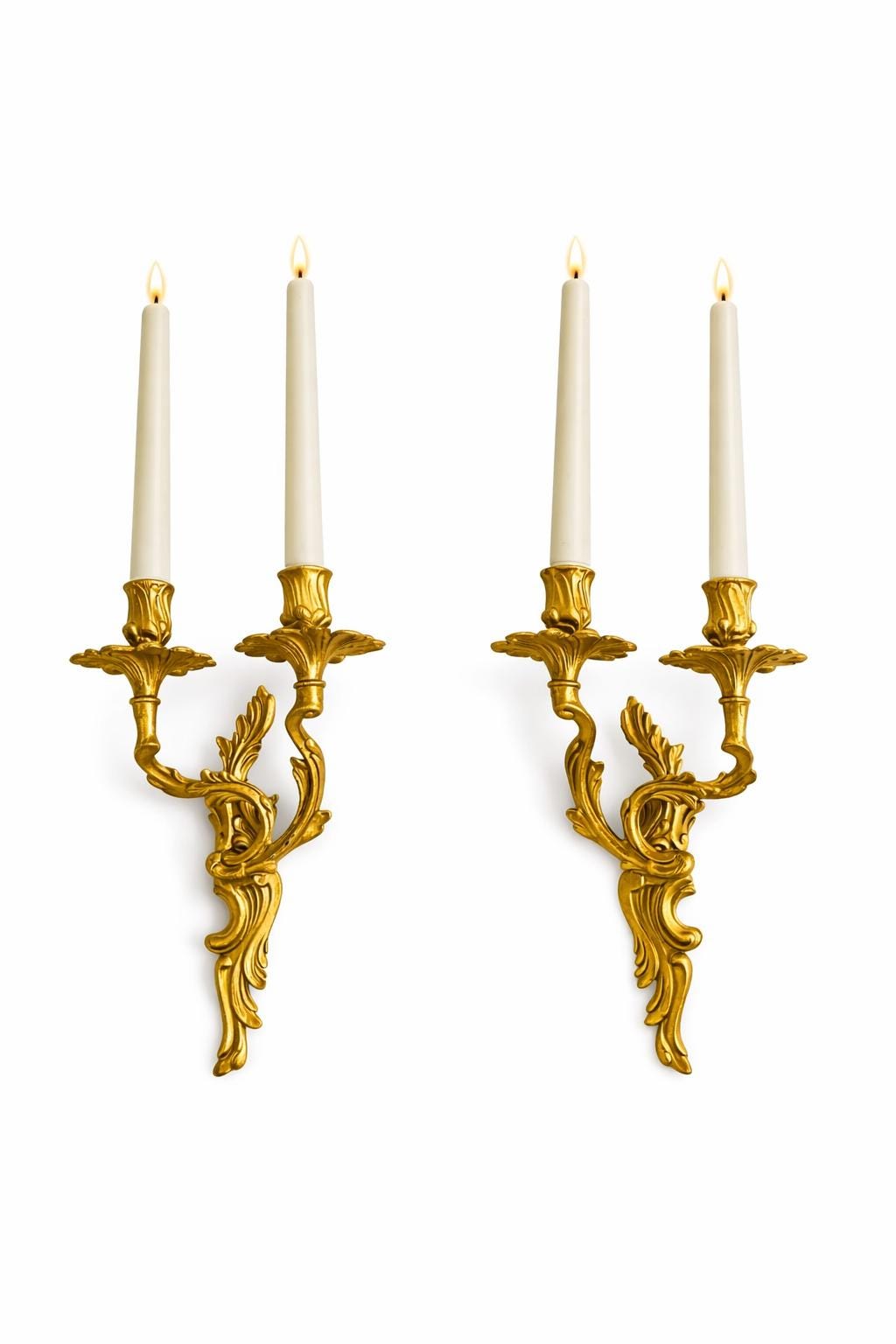 Vintage Pair of French Candle Wall Sconces Louis XV Style , Two