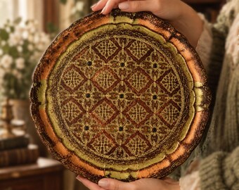 Vintage Florentine Round Serving Tray, Italian Hand painted Decorative Wood Tray , Ornate Renaissance style Golden Tray Wedding decor