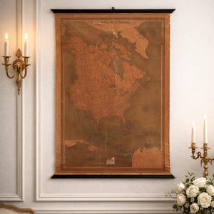 Antike Authentische 1893 Nordamerika Pull Down Schulkarte, seltene italienische Karte