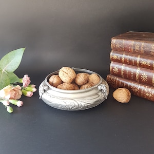 Vintage Italian Pewter Dish , Ornate Pewter Candy Bowl , Mid Century Pewter Nut or Candy Bowl Centerpiece , Pewter Cookie  Bowl