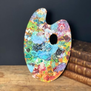Antique Wood Painter&#39;s Palette decor , Italian Artist wood paint palette , Bright Colored Paints Palette , Artist Accessory Art Studio Decor