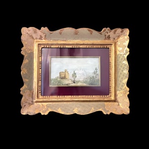 Vintage Florentine Oil Painting Landscape ,Wood Ornate Gold Frame Italian Oil Painting Landscape, Renaissance style Frame Mountain landscape