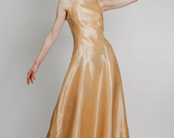 sachin and babi light blue dress Vintage Champagne Tulle Maxi Dress: Golden Prom Gown, Size 6
