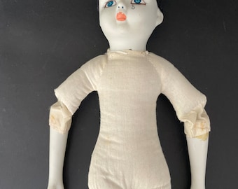 アンティークイタリア製ピエロ人形：大きな磁器製ピエロ人形、15.25