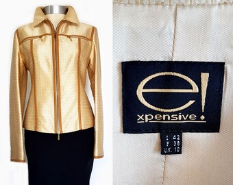 Vintage Italian Golden Blazer , Beige Gold Cowboy Style Jacket Jean style Jacket, Elegant Blazer Office Glam blazer size 6(S/M)