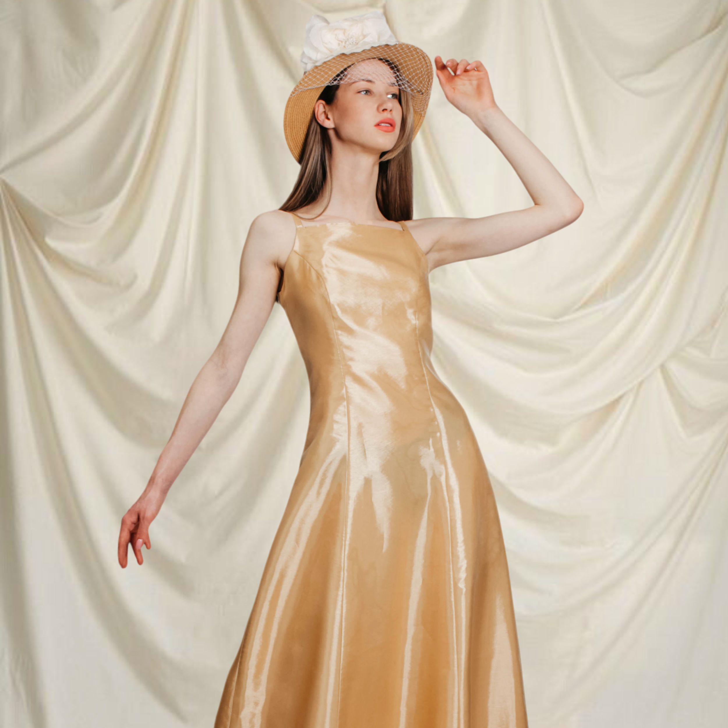 Vintage Champagne Tulle Maxi Dress: Golden Prom Gown, Size 6 - Etsy UK