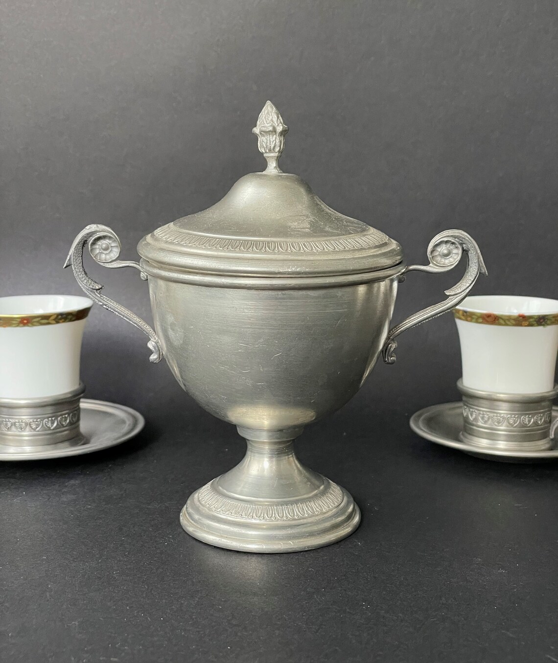 Vintage pewter Coffee Serving Set of 6 Cups and sugar bowl Etsy