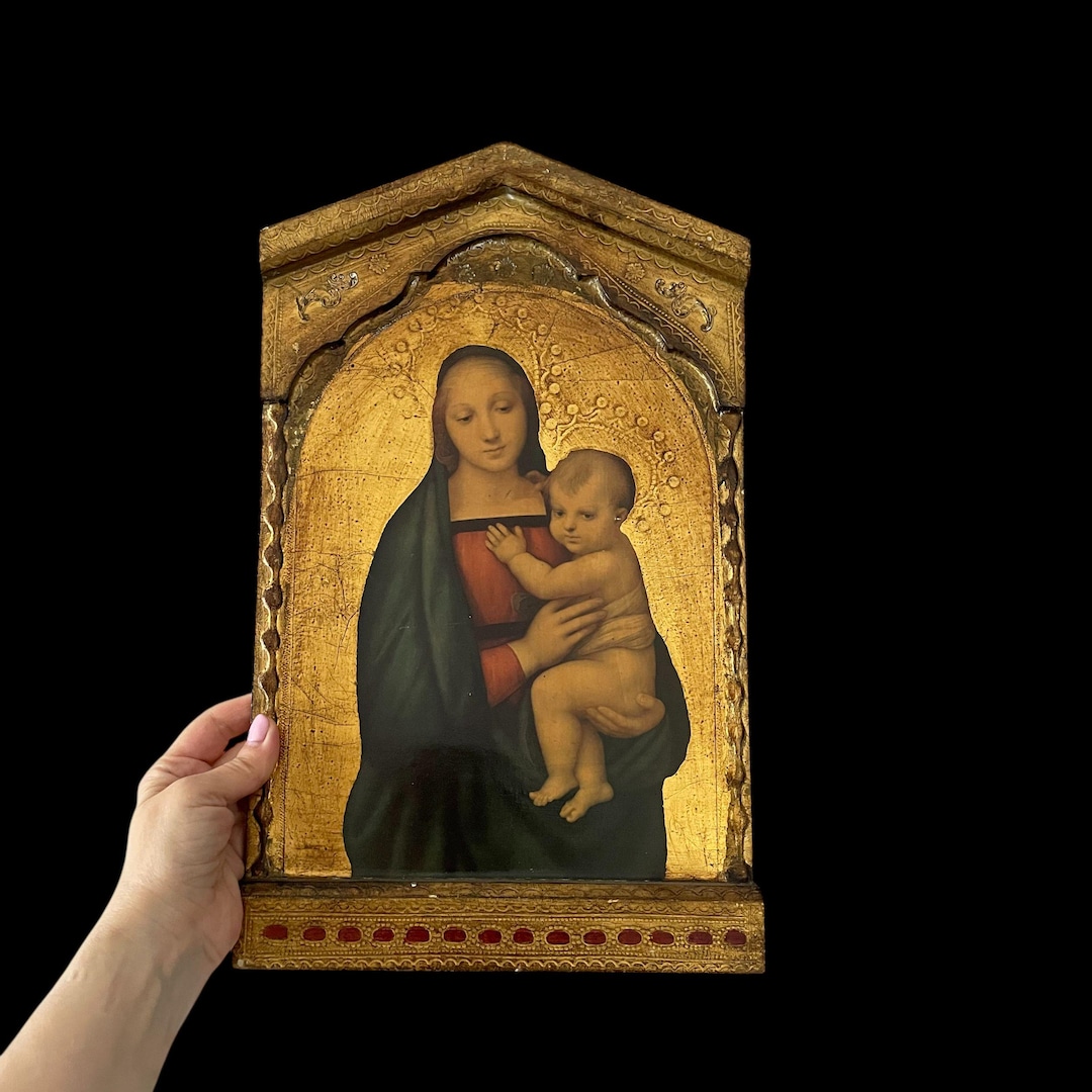 Vintage Florentine Madonna & Child Icon: Gold Leaf Wood Renaissance ...