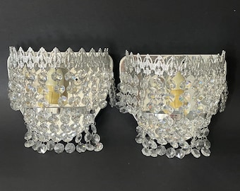 Vintage Crystal Wall Sconces: Hollywood Regency Glam - Italian Made