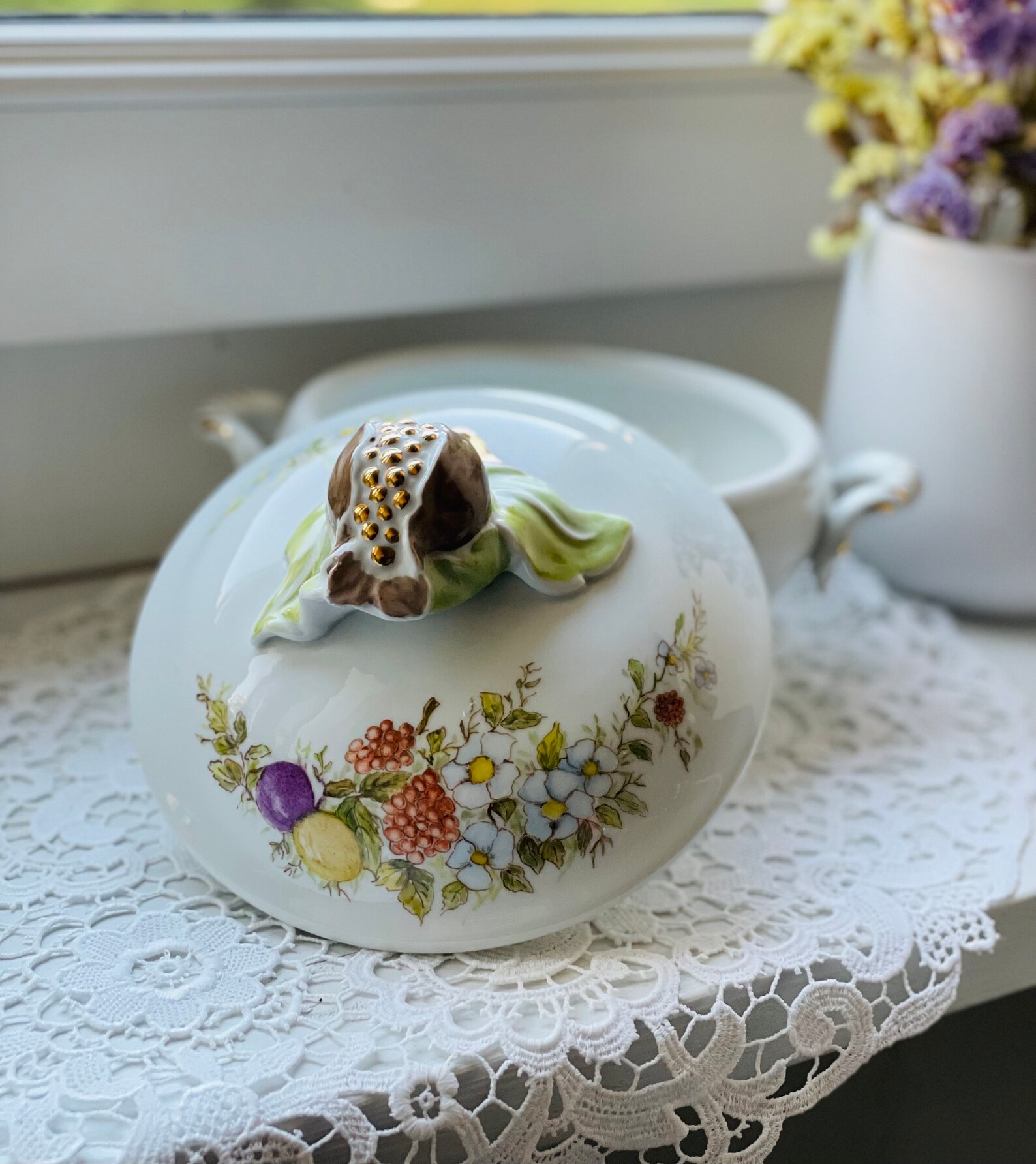 Vintage Italian Porcelain Bowl With Lid Floral Porcelain Etsy