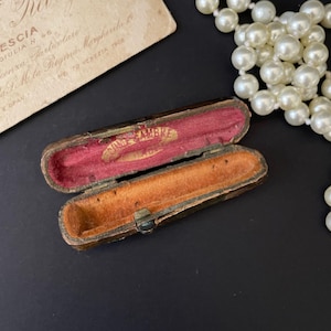 Scatola portagioie in pelle vittoriana francese antica, insolita piccola scatola porta-cravatte vittoriana, presentazione di gioielli, XIX secolo