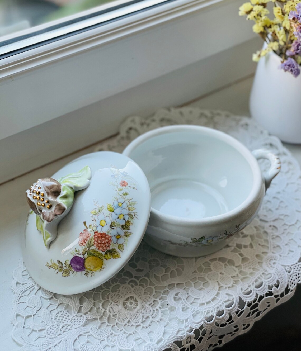 Vintage Italian Porcelain Bowl With Lid Floral Porcelain Etsy