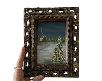 Signed Winter Landscape Oil Painting - Antique Framed Canvas Art